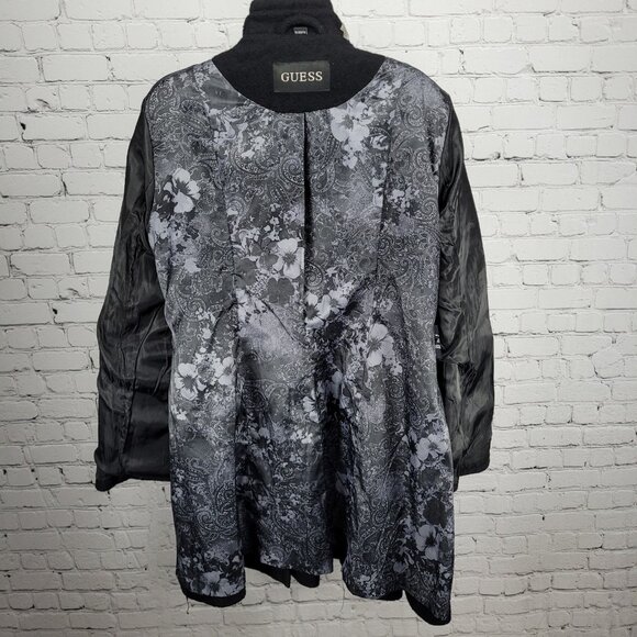 Guess Black Wool Blend Double Breasted Silver Buttoned Lined Long Pea Coat XL - Picture 5 of 12